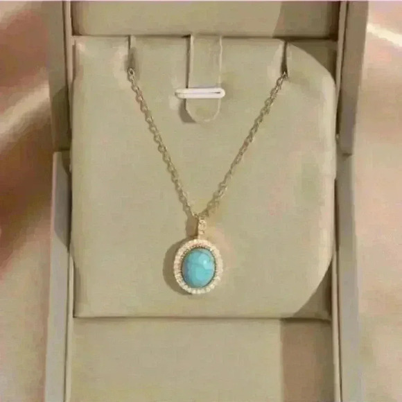 Larimar Stone Pendant with sparkling crystals in gold necklace - Picture 4 of 4